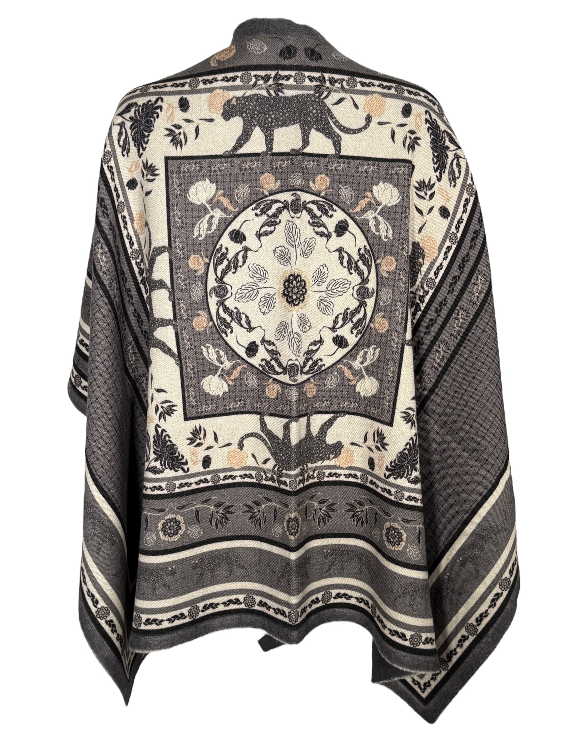 FRANCO FERRARI LEOPARD WOOL CAPE - GREY