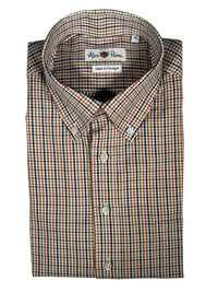 ALAN PAINE CLASSIC FIT SHIRT - NAVY/TAN/GREEN MICRO CHECK