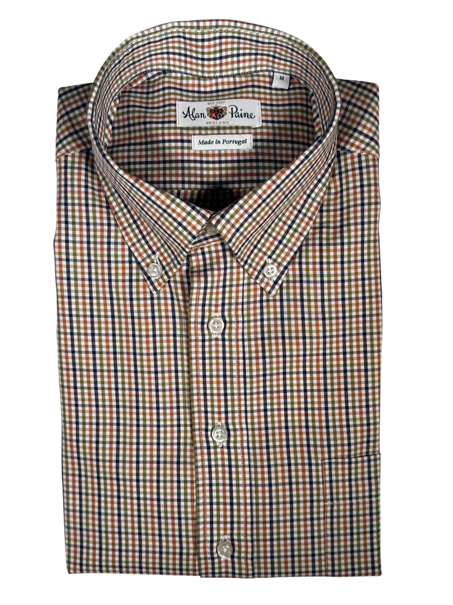 ALAN PAINE CLASSIC FIT SHIRT - NAVY/TAN/GREEN MICRO CHECK