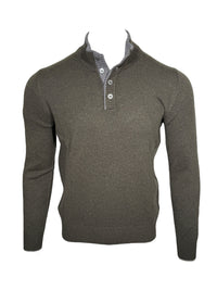 BUTTON DOWN 4-BUTTON TIPPED SWEATER - OLIVE