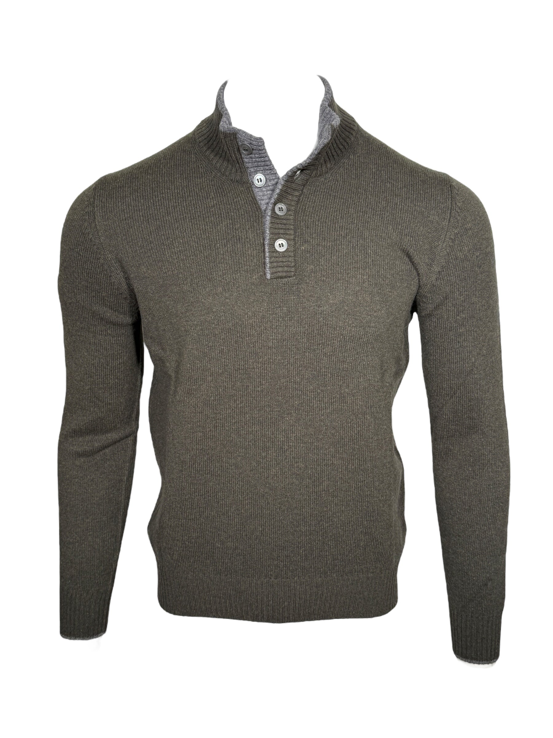 BUTTON DOWN 4-BUTTON TIPPED SWEATER - OLIVE