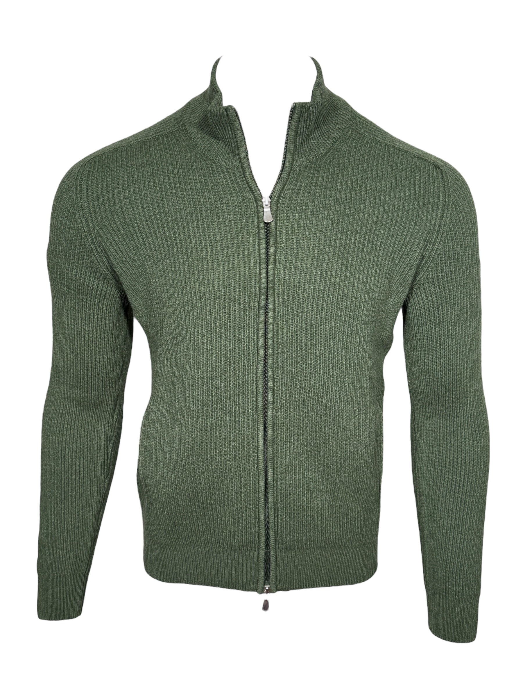 BUTTON DOWN WOOL/CASHMERE FULL ZIP SWEATER - GREEN