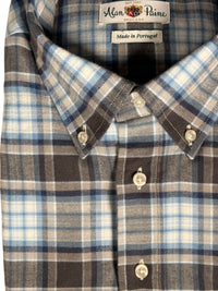 ALAN PAINE CLASSIC FIT SHIRT - BLUE/GREY PLAID FLANNEL
