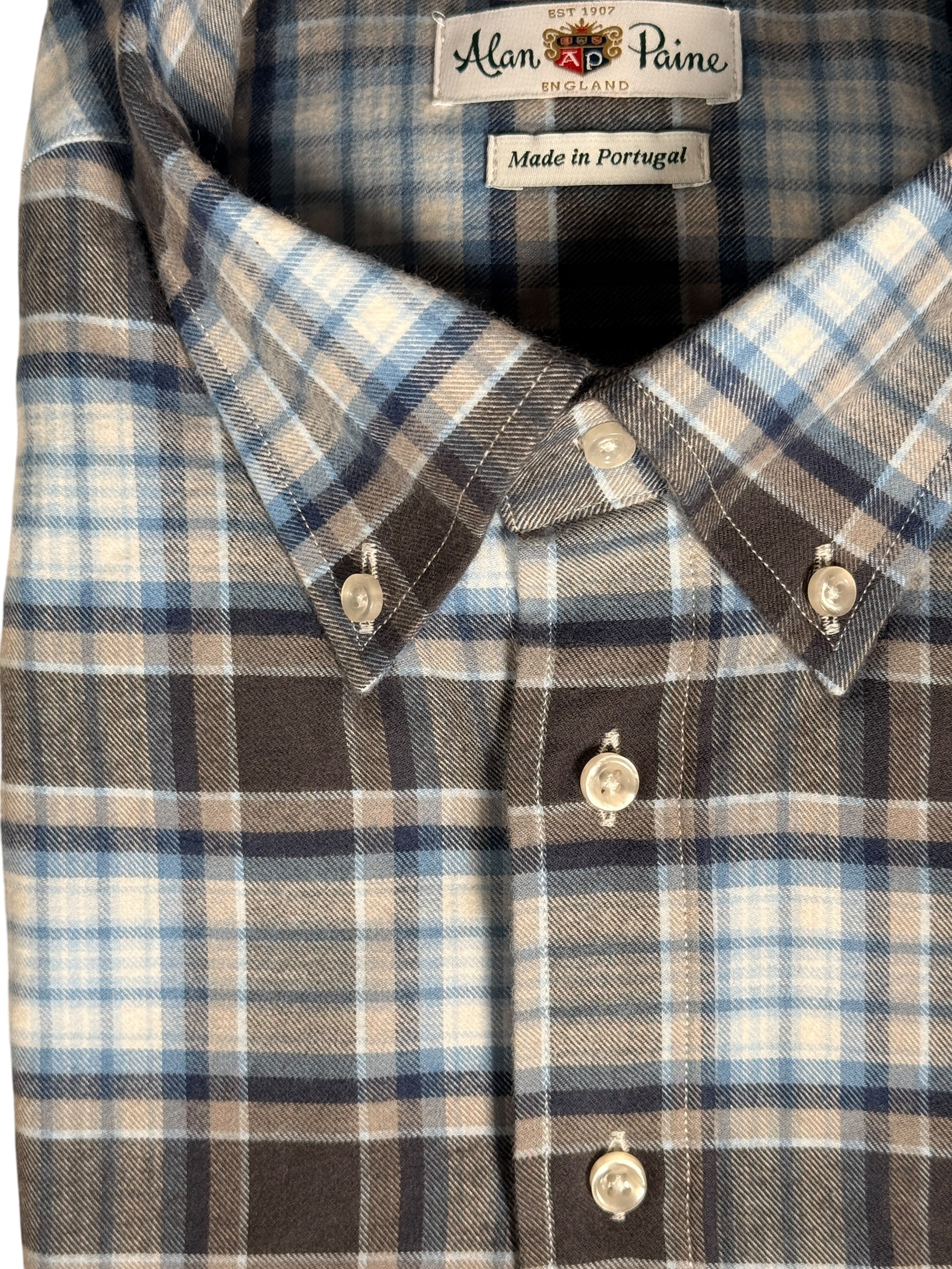 ALAN PAINE CLASSIC FIT SHIRT - BLUE/GREY PLAID FLANNEL
