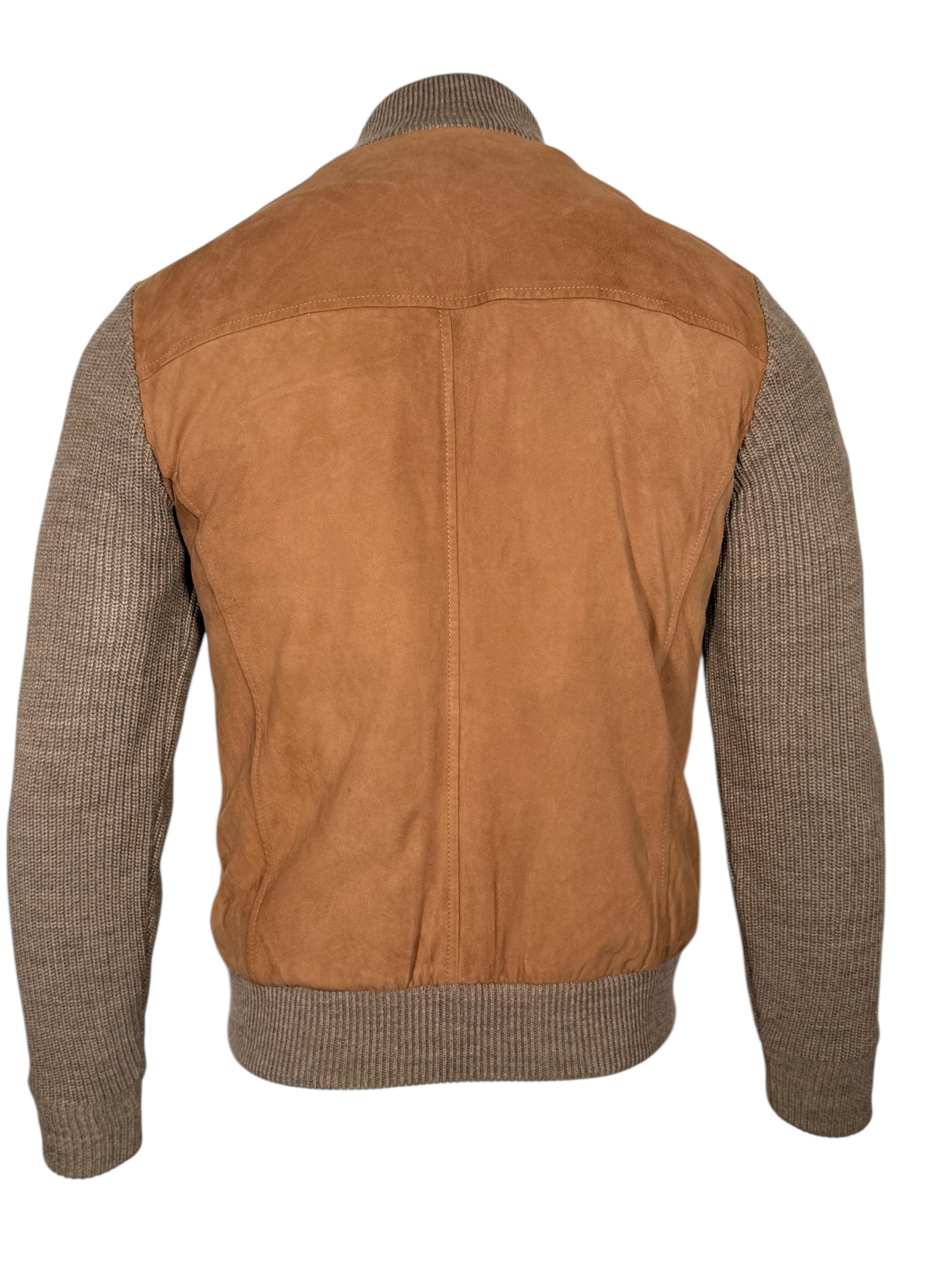 ZEROSETTANTA STUDIO MEN'S SUEDE BOMBER JACKET WITH KNIT SLEEVES - BROWN
