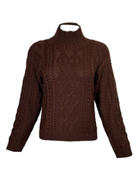 REPEAT CABLE MOCK NECK SWEATER - BROWN