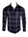 MAURIZIO BALDASSARI WOOL JERSEY PLAID OVERSHIRT - BLUE NIGHTS