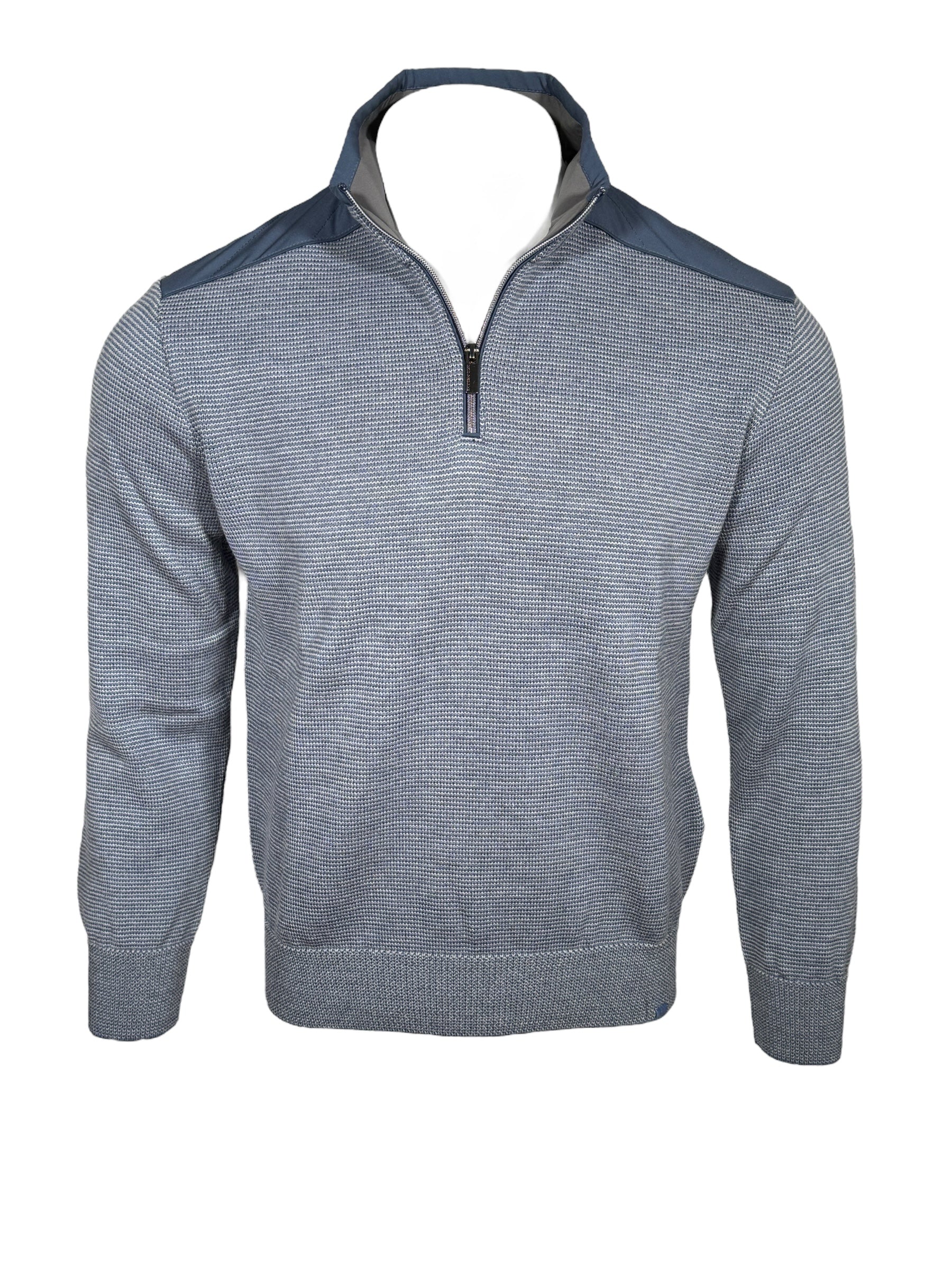 PAUL & SHARK TYPHOON COOL TOUCH WOOL 1/4 ZIP MEN'S SWEATER WITH NYLON TRIM - LIGHT BLUE