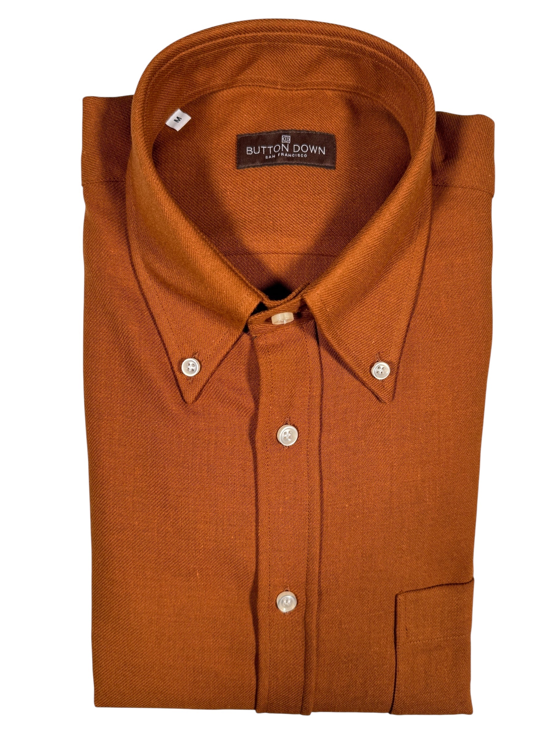BUTTON DOWN SPORT SHIRT - BRUSHED COTTON/WOOL RUST