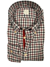 GMF 965 MEN'S SPORT SHIRT - GREY/BURGUNDY MID CHECK