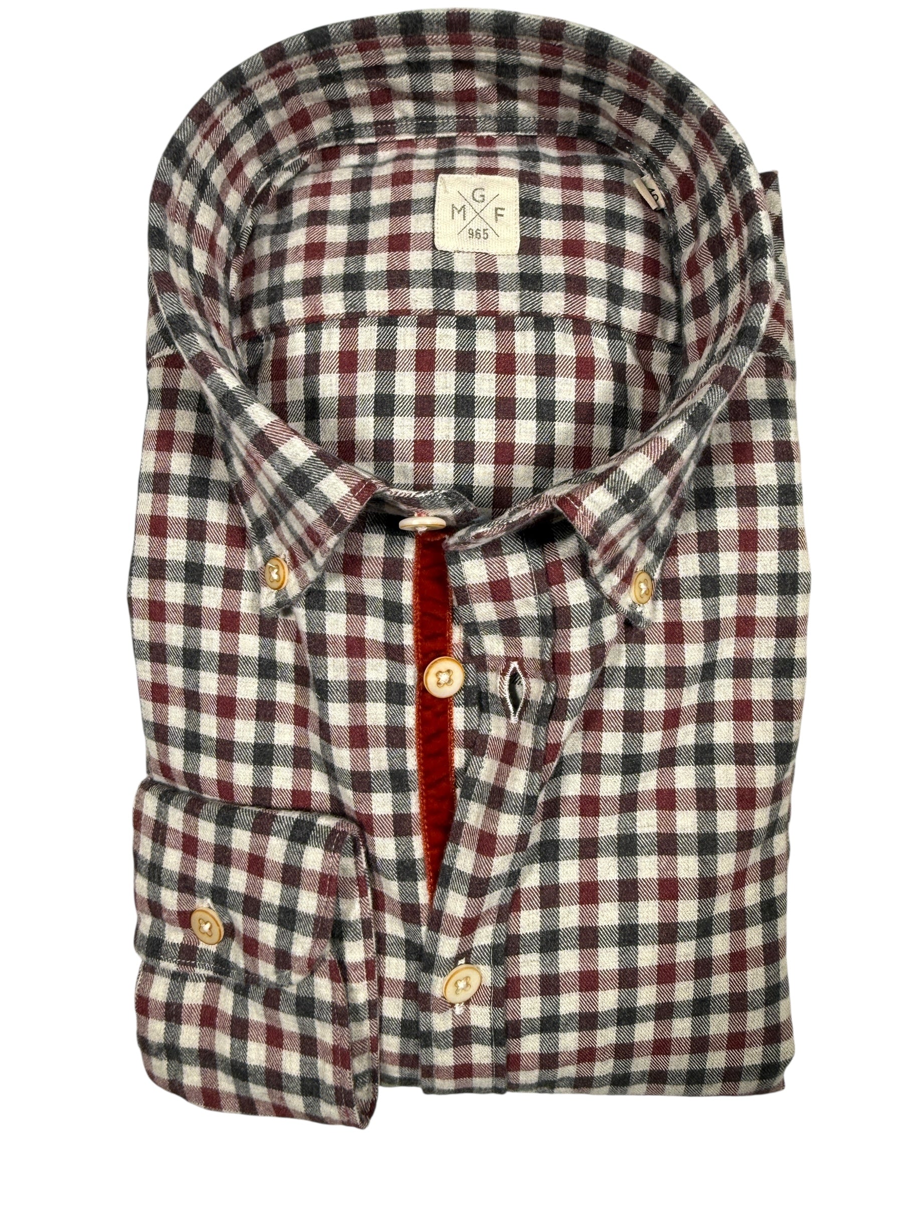 GMF 965 MEN'S SPORT SHIRT - GREY/BURGUNDY MID CHECK