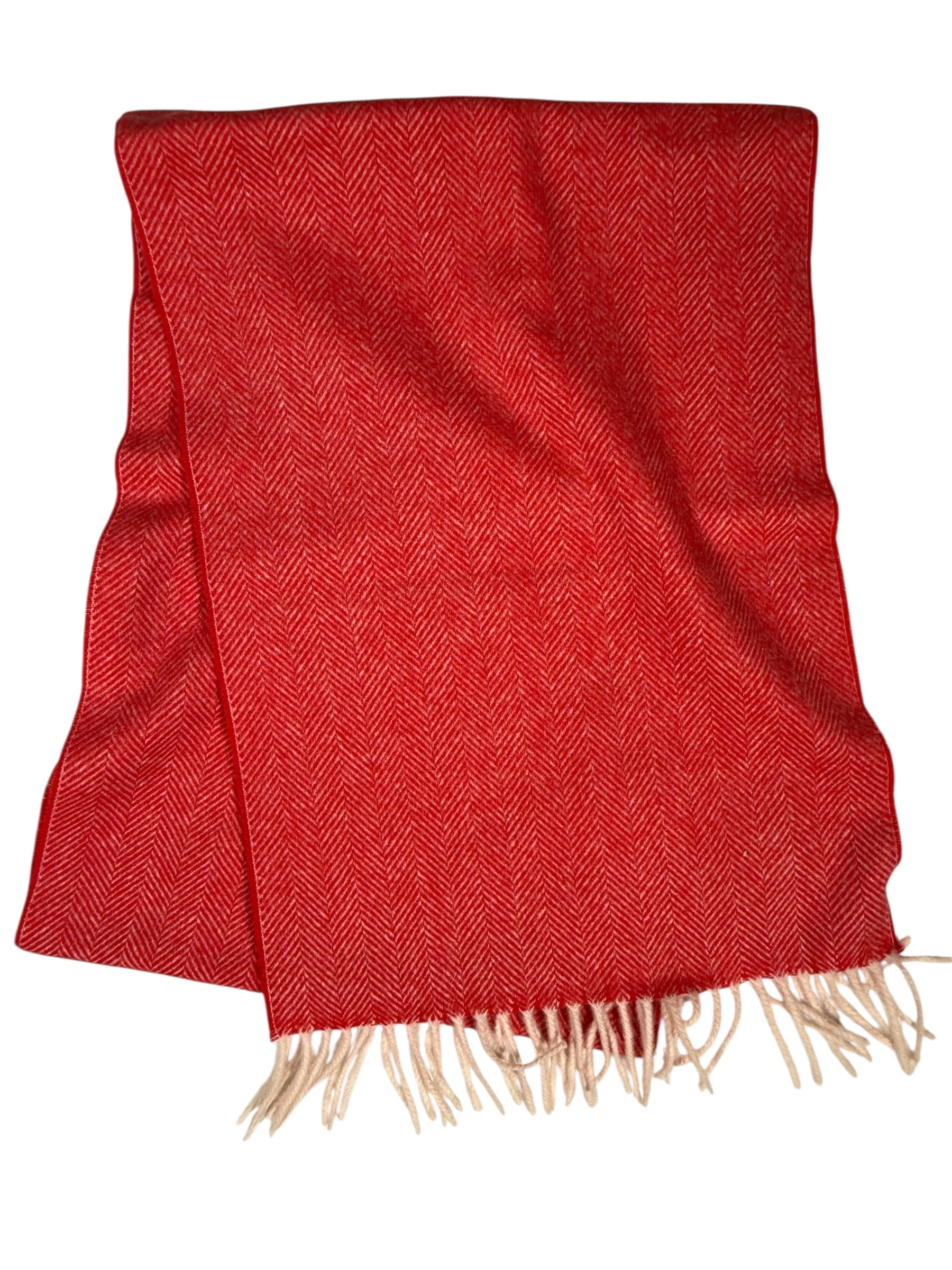 ALAN PAINE KINROSS CASHMERE HERRINGBONE SCARF - SCARLET