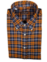 BUTTON DOWN SPORT SHIRT - NAVY/ORANGE PLAID
