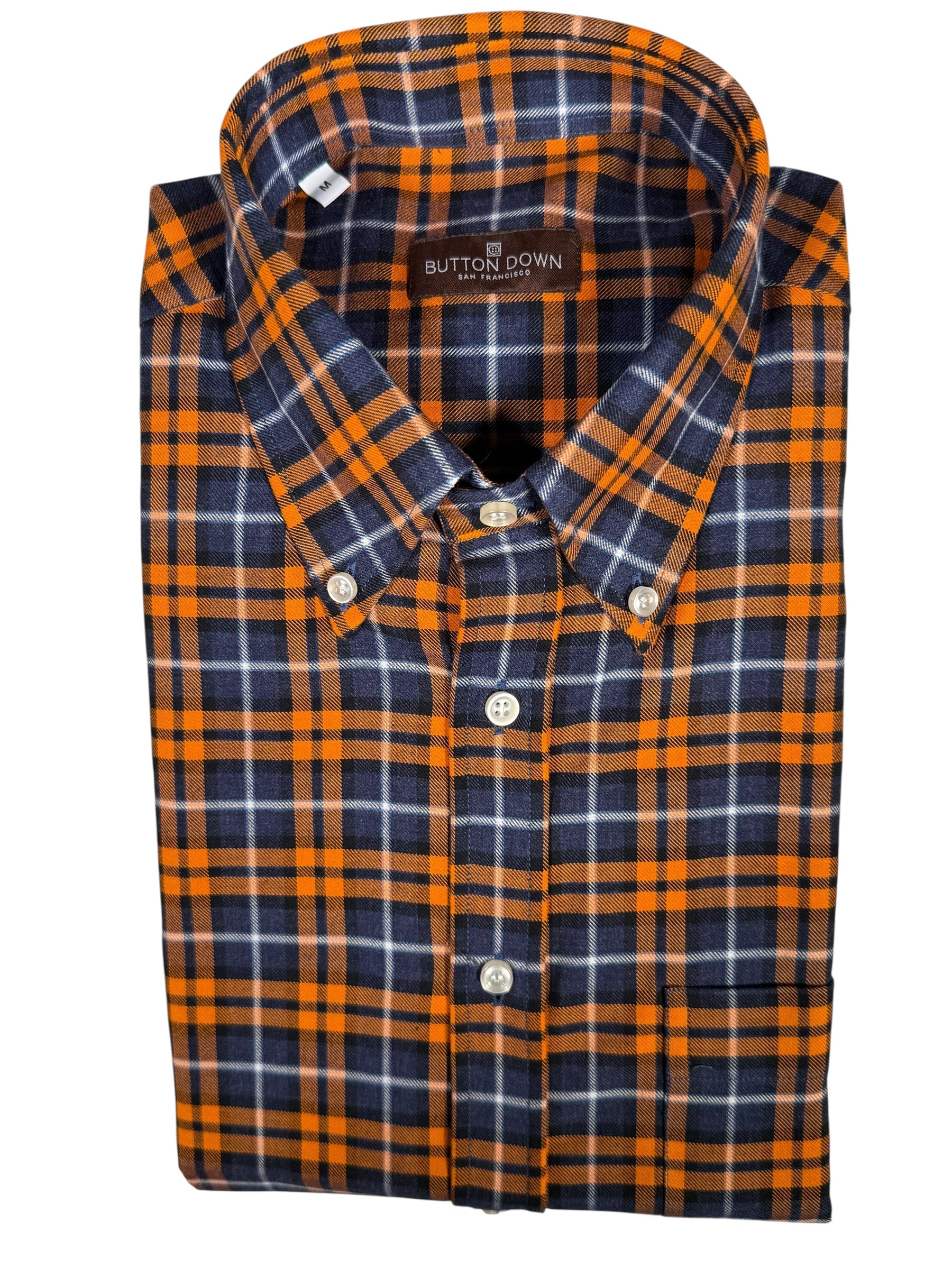 BUTTON DOWN SPORT SHIRT - NAVY/ORANGE PLAID