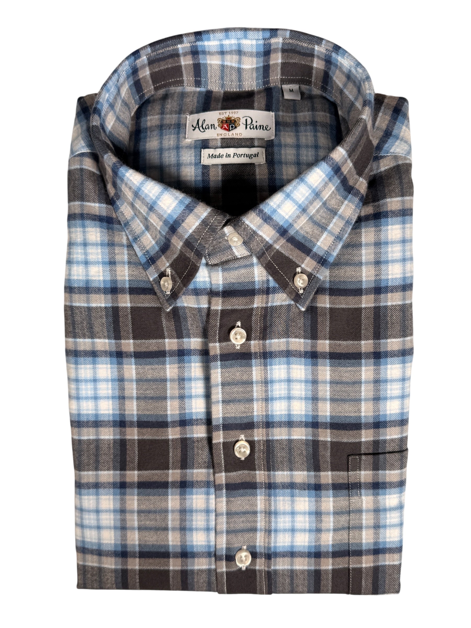 ALAN PAINE CLASSIC FIT SHIRT - BLUE/GREY PLAID FLANNEL