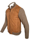 ZEROSETTANTA STUDIO MEN'S SUEDE BOMBER JACKET WITH KNIT SLEEVES - BROWN