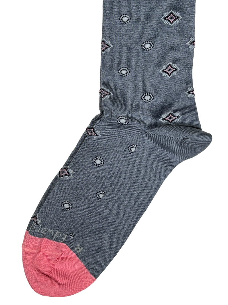 EDWARD ARMAH MEN'S SOCK - COOL GREY/PINK FOULARD