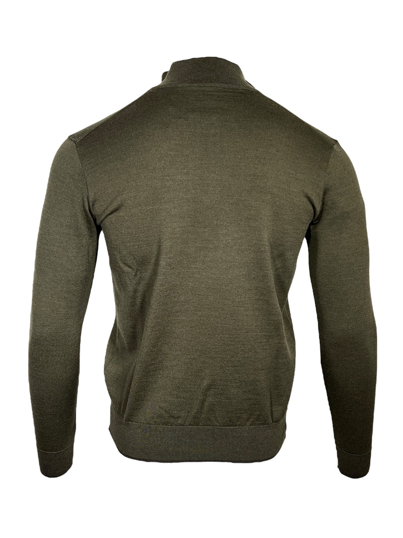 PAUL & SHARK WOOL 1/4 ZIP MEN'S SWEATER WITH SUEDE TRIM - OLIVE