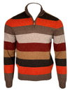 ALAN PAINE LYNDHURST 1/4 ZIP STRIPE SWEATER - TOBACCO