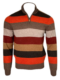 ALAN PAINE LYNDHURST 1/4 ZIP STRIPE SWEATER - TOBACCO