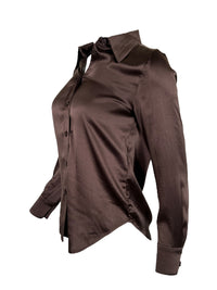 SAND COPENHAGEN STRETCH SILK TOP - DARK BROWN