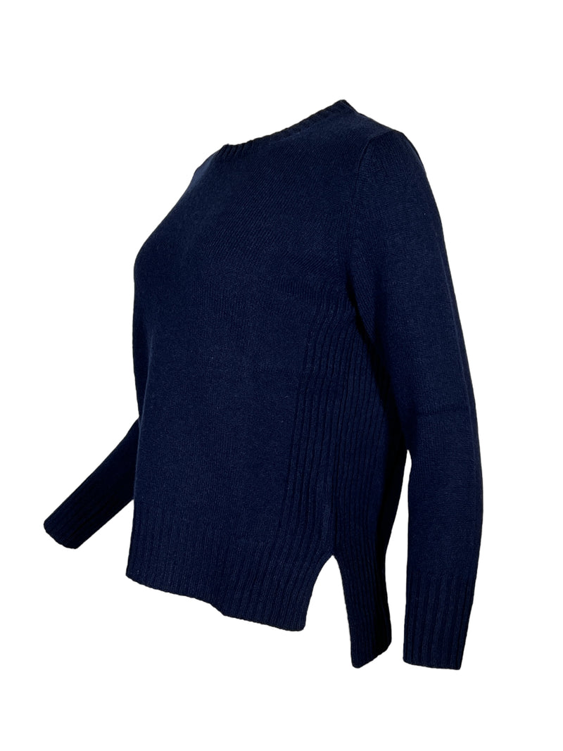 KANGRA CASHMERE/MERINO DROP BACK SWEATER - NAVY