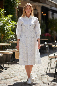 ROSSO 35 FLORAL DRESS - WHITE WITH BLUE