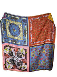 FRANCO FERRARI MULTI-PATTERN DOUBLE-SIDED SILK SCARF - FLOWERS/TILE PATTERN