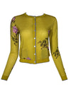 IN BED WITH YOU WOOL CARDIGAN - CHARTREUSE WITH ROSES