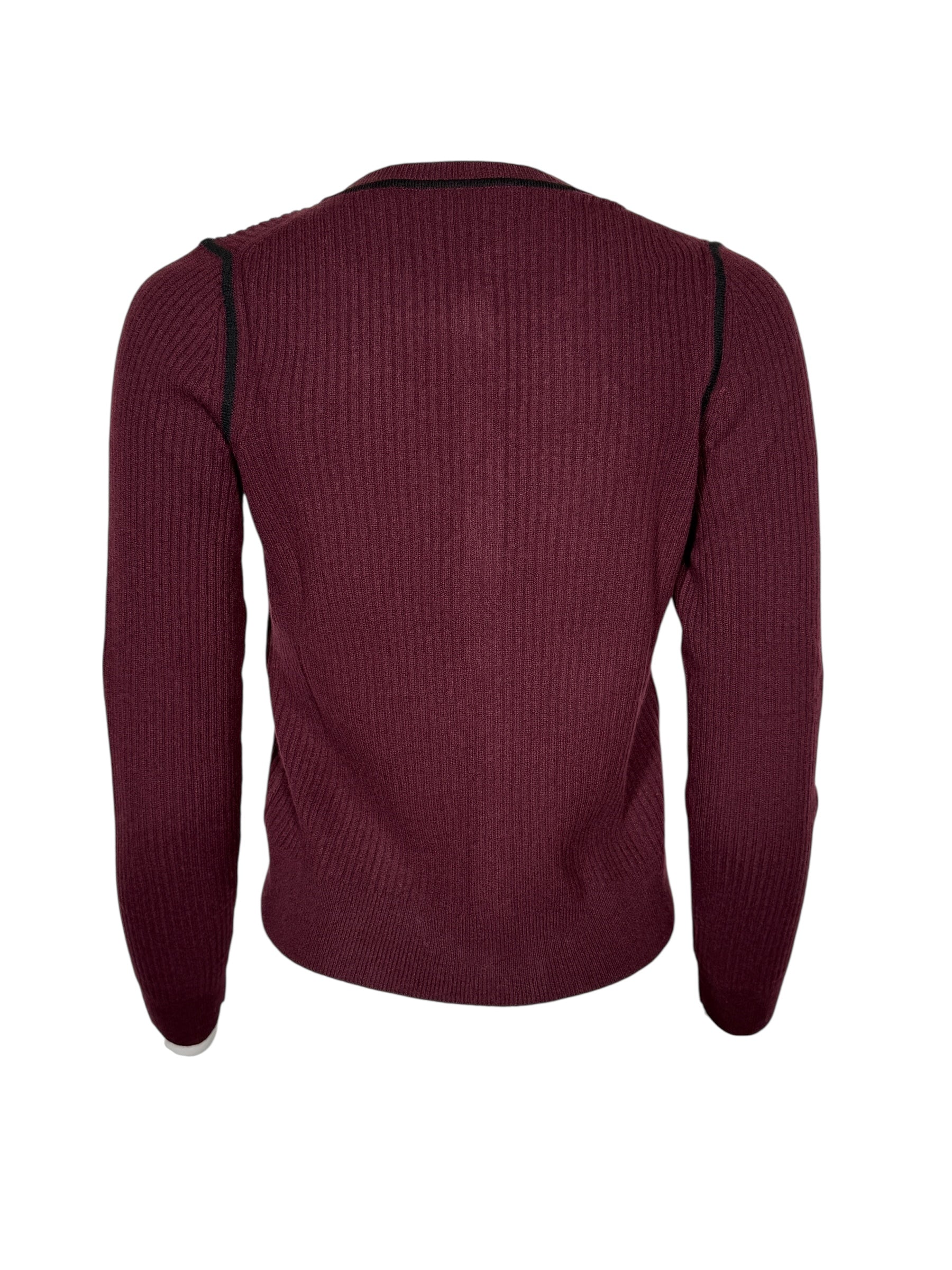 REPEAT CASHMERE RIB CARDIGAN - MERLOT