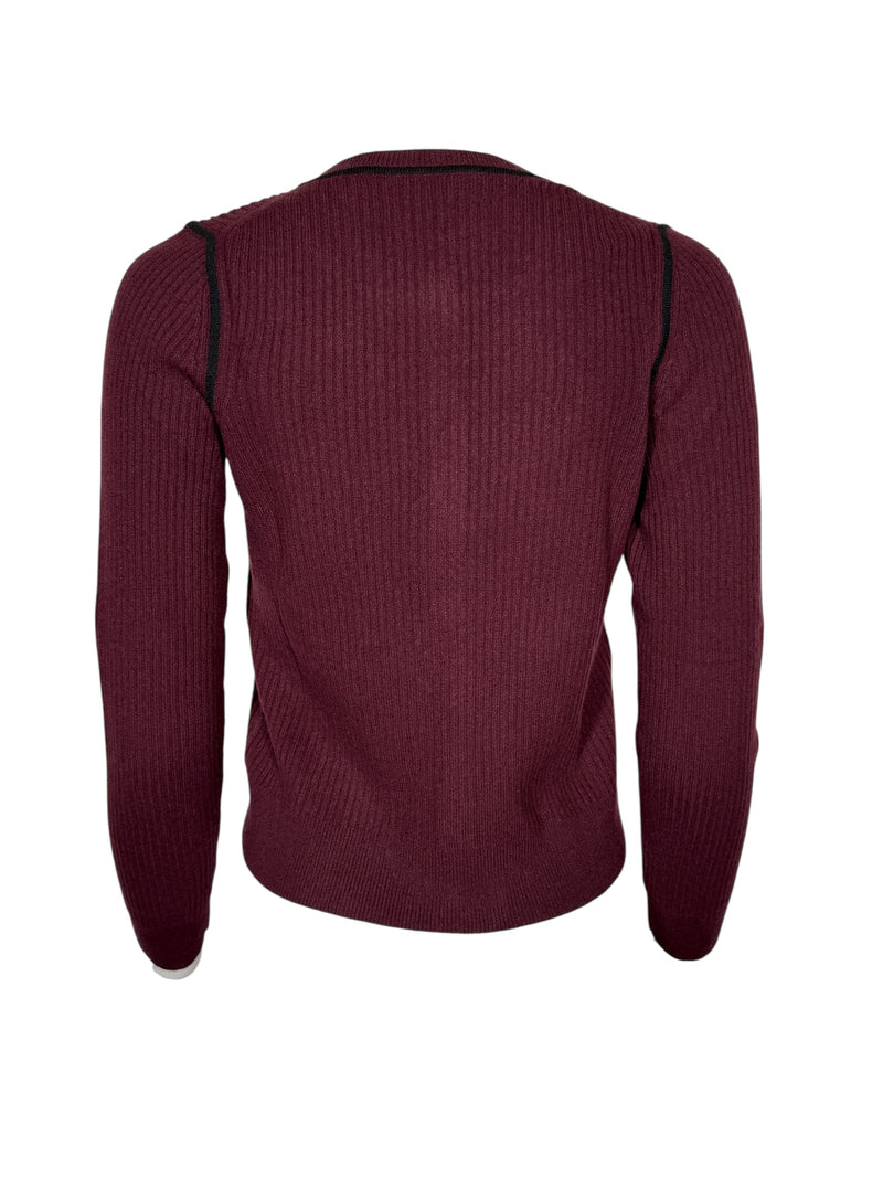 REPEAT CASHMERE RIB CARDIGAN - MERLOT