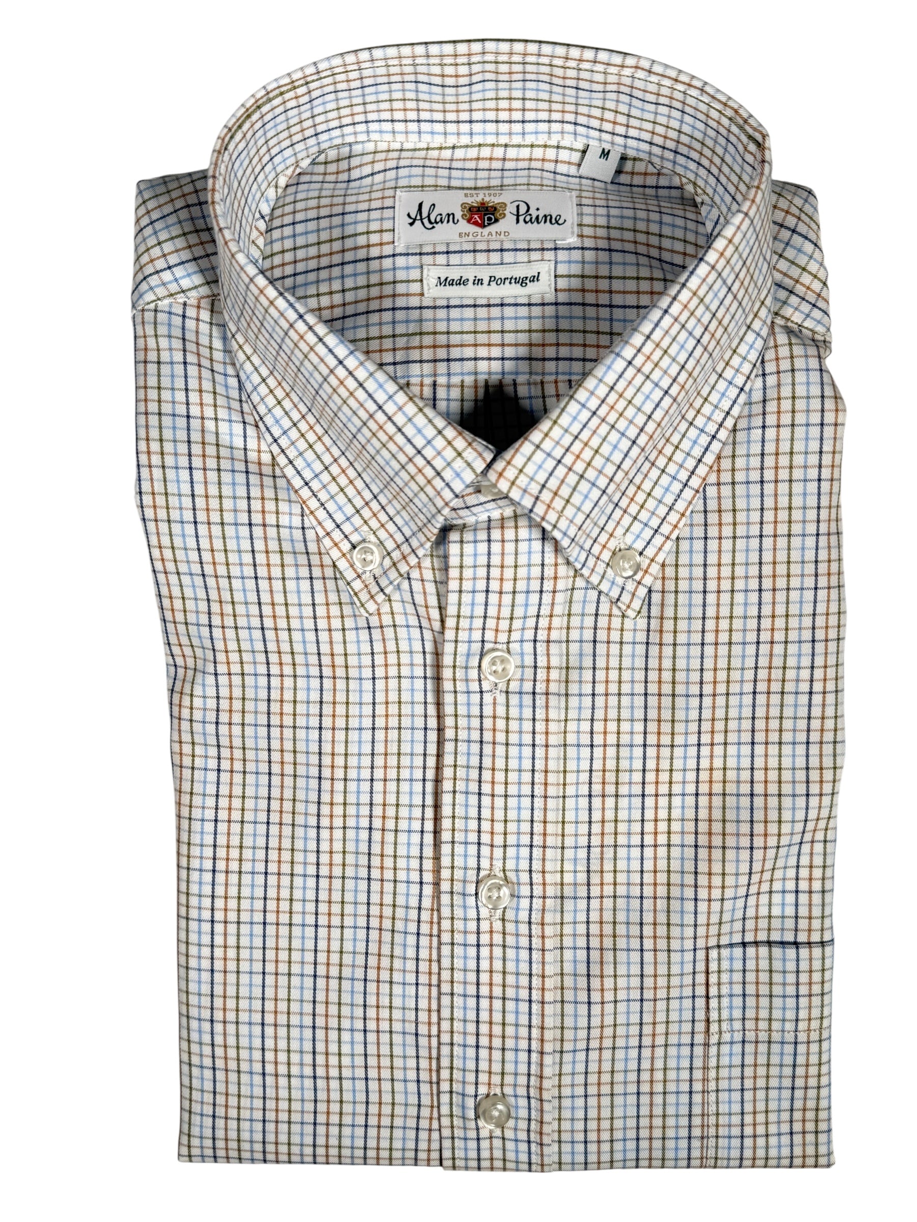 ALAN PAINE CLASSIC FIT SHIRT - BLUE/TAN/GREEN CHECK