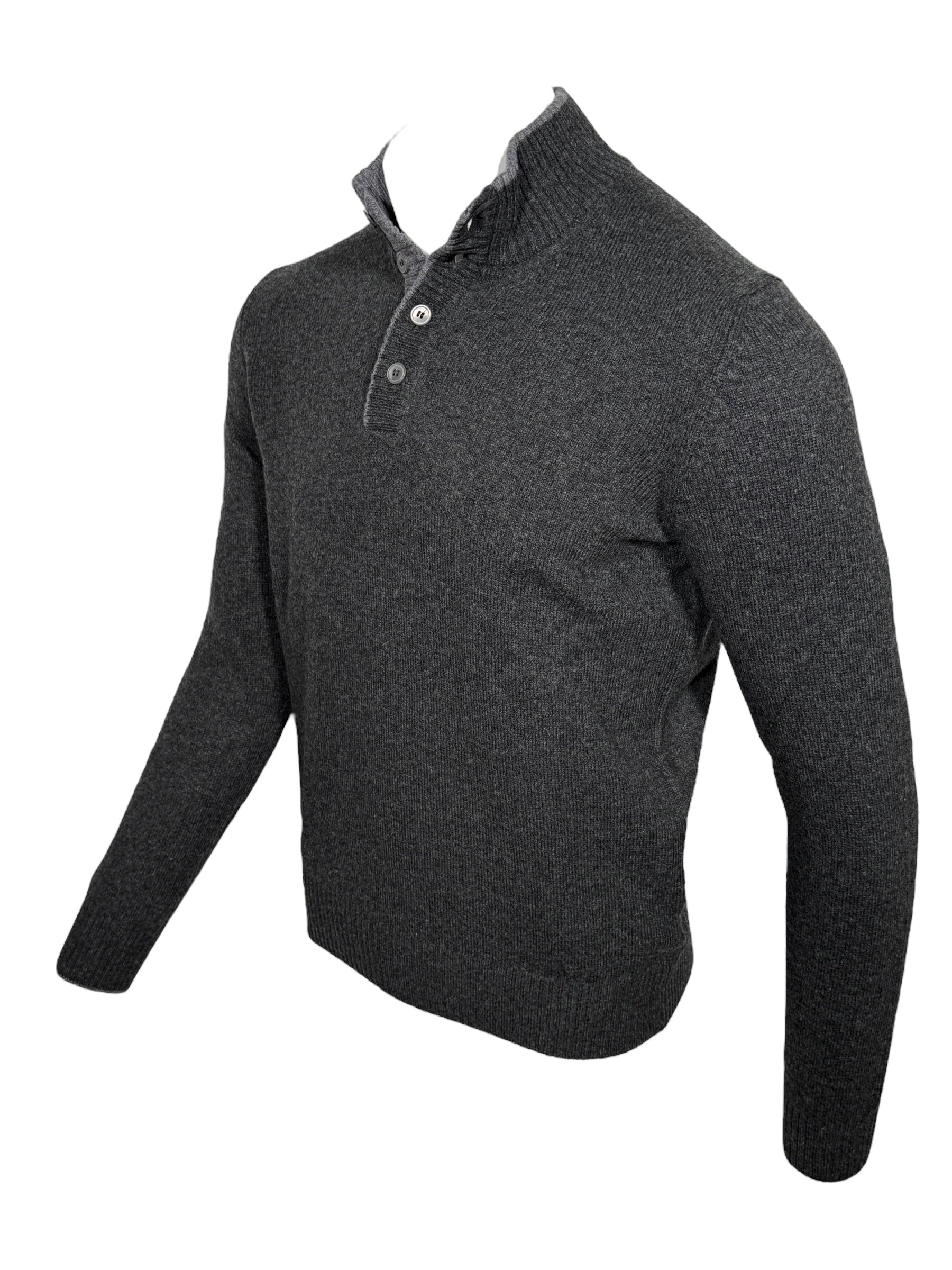 BUTTON DOWN 4-BUTTON TIPPED SWEATER - CHARCOAL