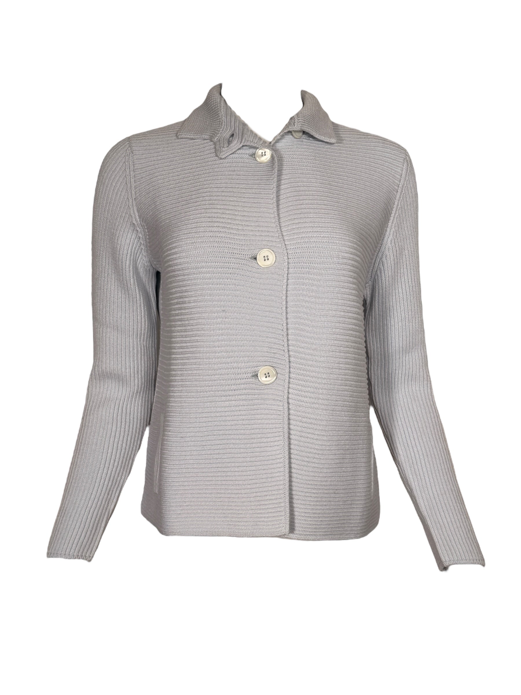 HUBERT GASSER HORIZONTAL RIB CARDIGAN - PALE BLUE