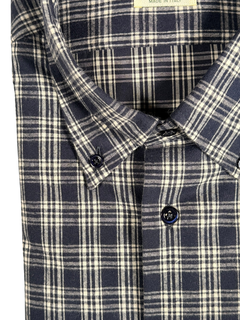MAZZARELLI SPORT SHIRT - NAVY/WHITE CHECK PLAID