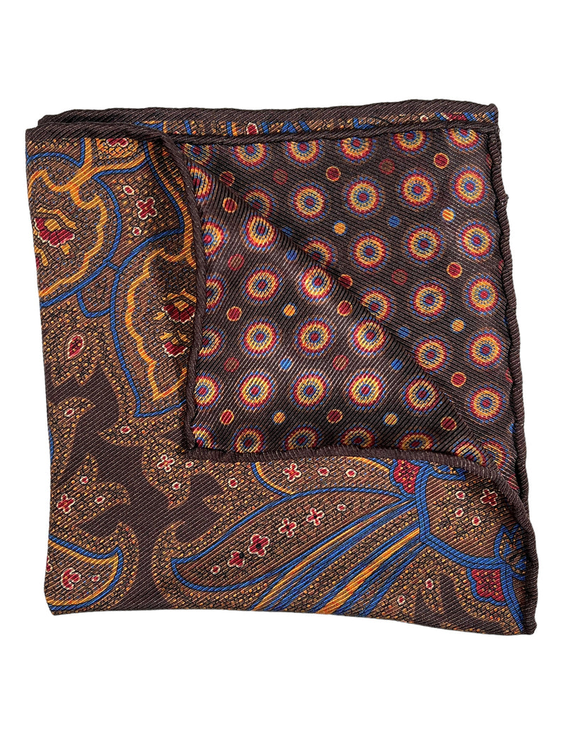 CALABRESE 1924 SILK POCKET SQUARE - OLIVE/RED BIG PAISLEY