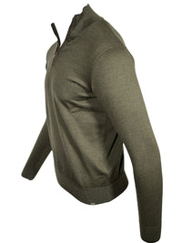 PAUL & SHARK WOOL 1/4 ZIP MEN'S SWEATER WITH SUEDE TRIM - OLIVE