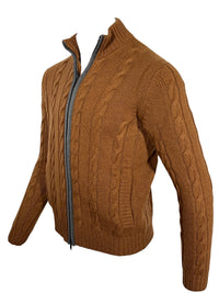 LUCIANO BARBERA CABLE FULL-ZIP SWEATER - VICUNA