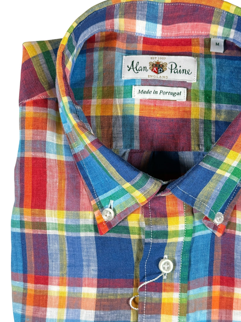 ALAN PAINE LINEN SPORT SHIRT - BLUE MULTICOLOR PLAID