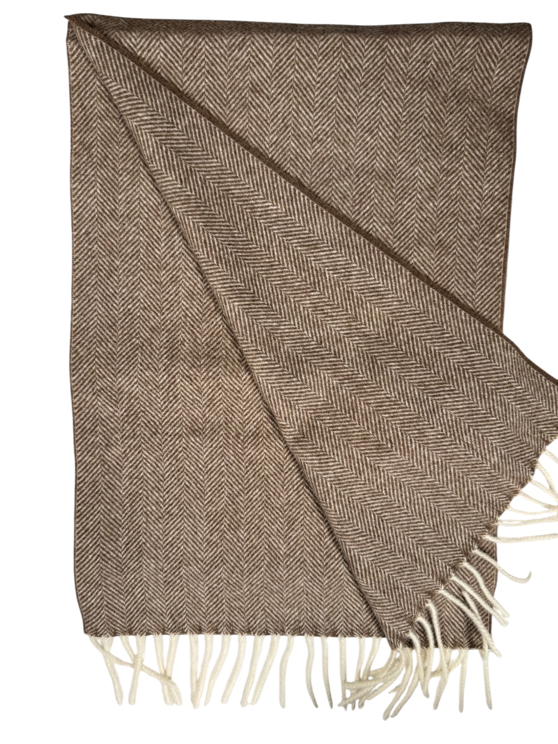 ALAN PAINE KINROSS CASHMERE HERRINGBONE SCARF - MID BROWN