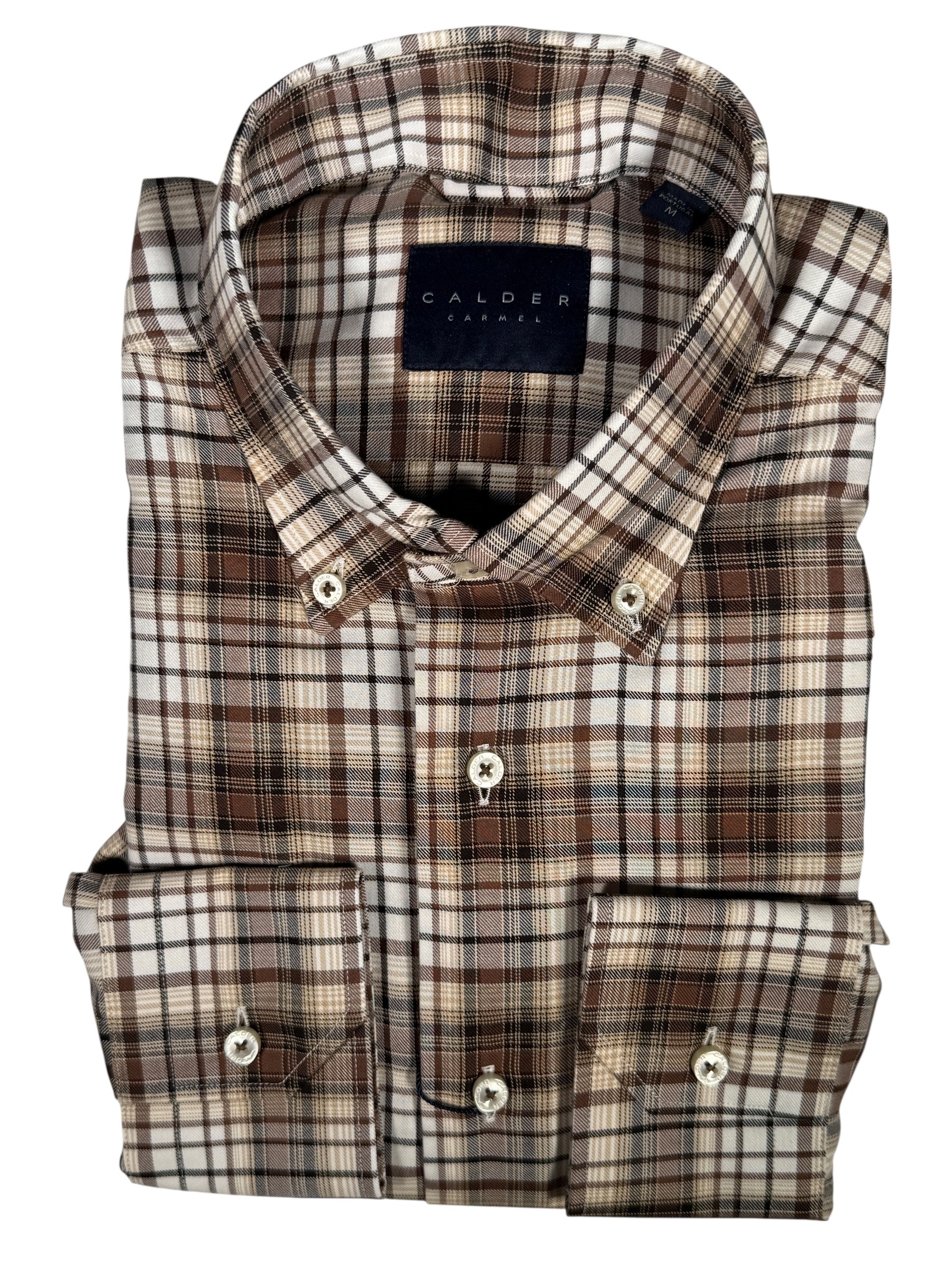 CALDER CARMEL MEN'S SHIRT - BROWN TWILL PLAID US L