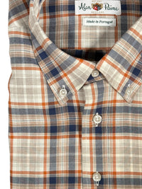ALAN PAINE CLASSIC FIT SHIRT - NAVY/ORANGE PLAID FLANNEL
