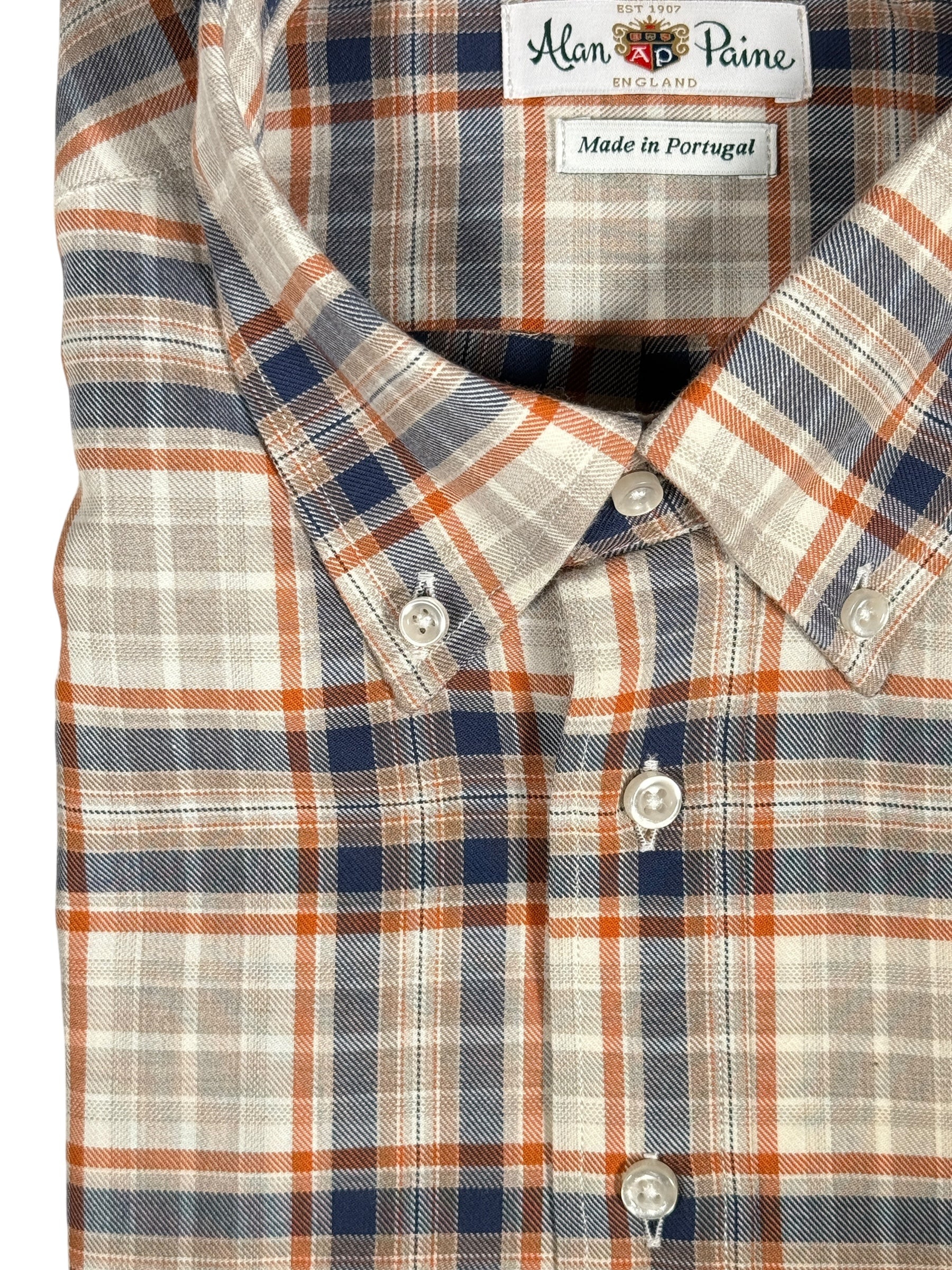 ALAN PAINE CLASSIC FIT SHIRT - NAVY/ORANGE PLAID FLANNEL