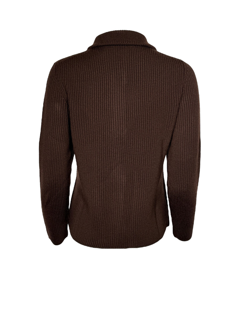 HUBERT GASSER HORIZONTAL RIB CARDIGAN - DARK BROWN