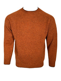 HARLEY OF SCOTLAND TIPPED SHETLAND WOOL SWEATER - CAROB/AMBER