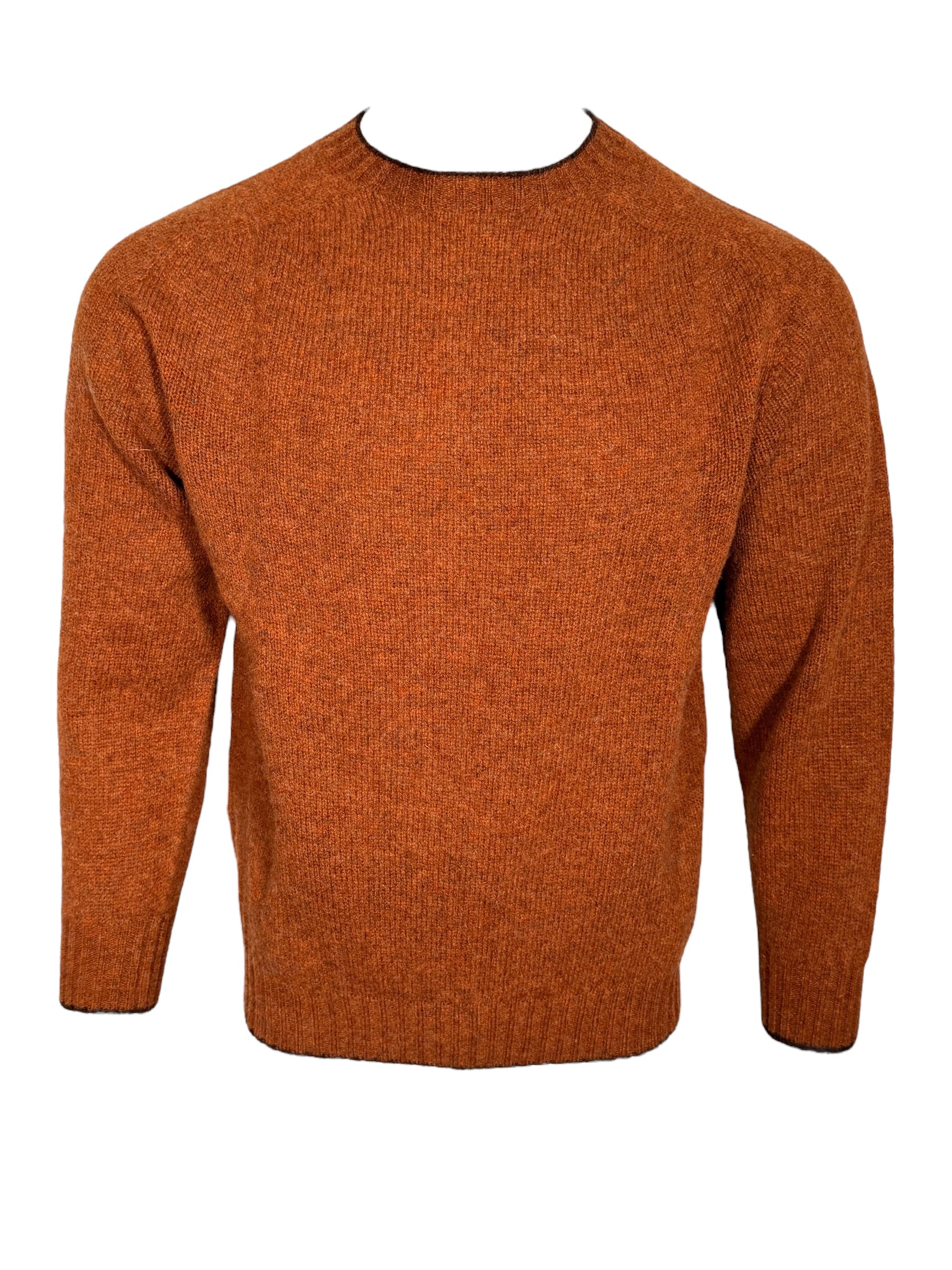 HARLEY OF SCOTLAND TIPPED SHETLAND WOOL SWEATER - CAROB/AMBER