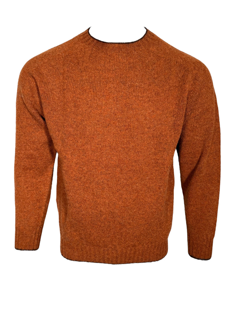 HARLEY OF SCOTLAND TIPPED SHETLAND WOOL SWEATER - CAROB/AMBER