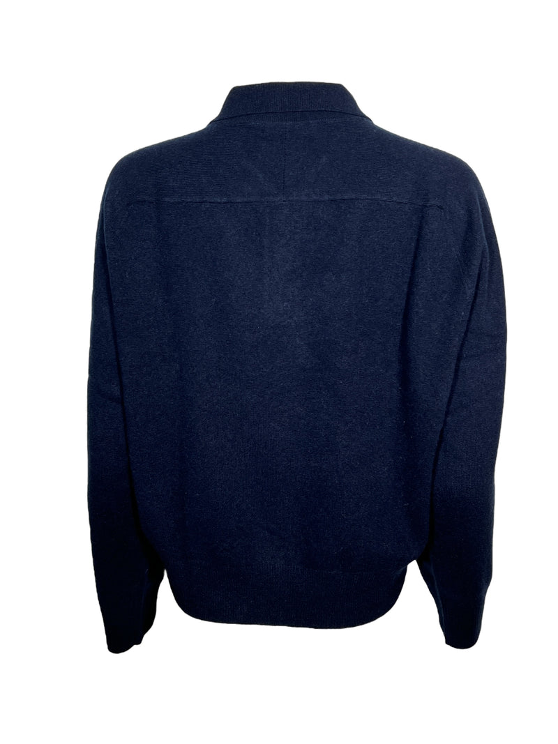 REPEAT CASHMERE LONGSLEEVE POLO SHIRT - NAVY