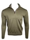 PAUL & SHARK WOOL 1/4 ZIP MEN'S SWEATER WITH SUEDE TRIM - OLIVE