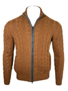 LUCIANO BARBERA CABLE FULL-ZIP SWEATER - VICUNA